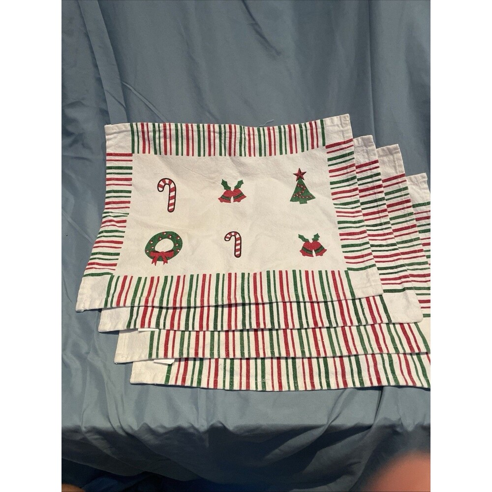 Vintage Inspired Christmas Placemat Set Cotton Crisp Details Stripes